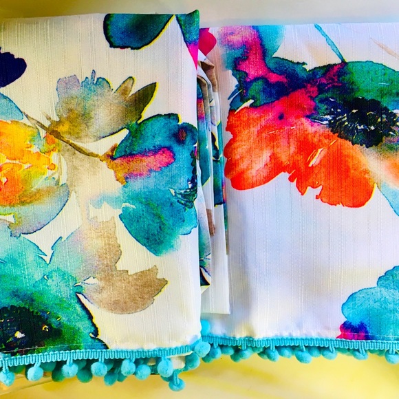 Amarylis Fabric Shower Curtain Pompom Watercolors - Picture 1 of 14